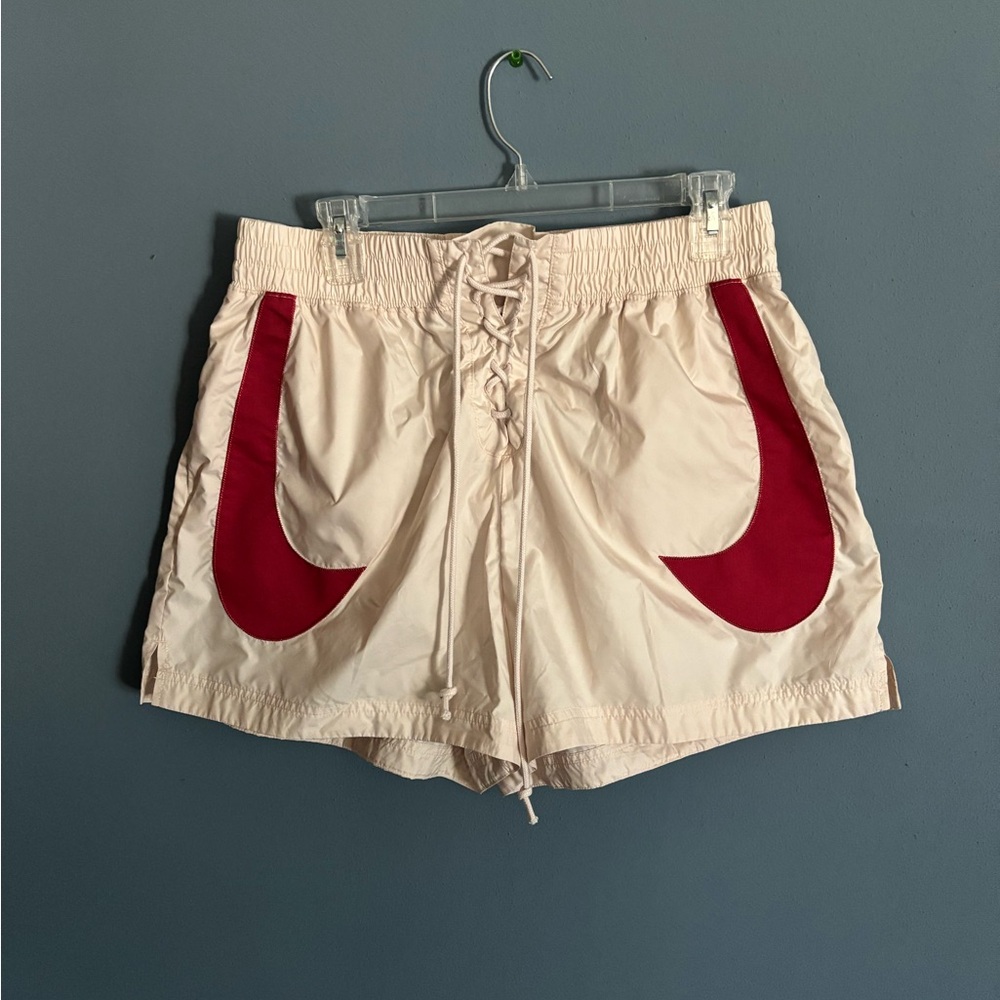 Nike Cream and Red Athletic Shorts with Elastic Waistband